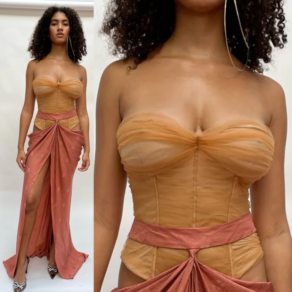 Kim Shui hand pleated tulle ruched silk blend bustier top size S small
